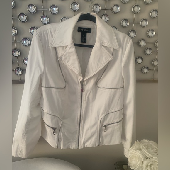 White cotton moto jacket with zipper detail - Picture 2 of 8